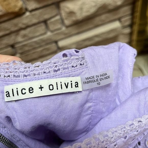 ALICE + OLIVIA Remada Eyelet Cotton Ruffle Dress Cotton Lavender size 10 - Picture 6 of 12